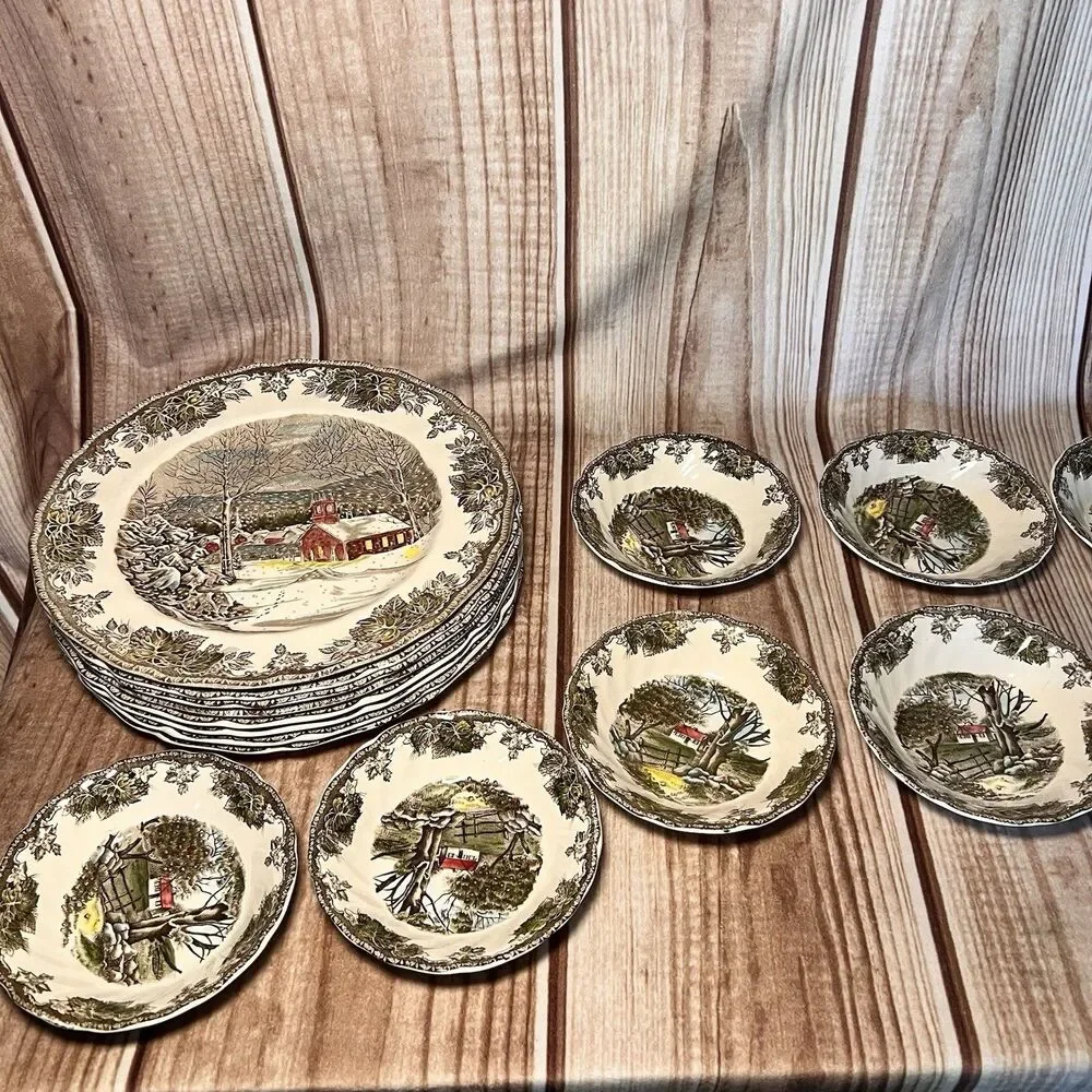 Johnson Bros Friendly Village School, Ice, Sugar House's. Set 8 Pc X 6